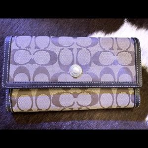 Coach wallet, large size; brown signature canvas with brown leather trim